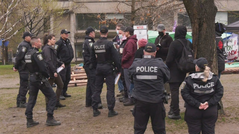 There is a heavy police presence at McGill University ahead of two impending protests. (CTV News)