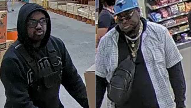 Police released images of two men wanted in connection with fraudulent money being used in Bradford, Ont., on Sat., April 27, 2024. (Source: South Simcoe Police Services)