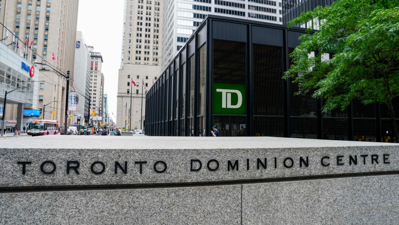 TD Bank and Toronto Dominion Centre signage is pictured in the financial district in Toronto, Friday, Sept. 8, 2023. THE CANADIAN PRESS/Andrew Lahodynskyj