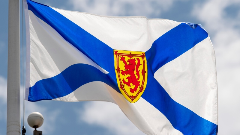 Nova Scotia's provincial flag flies on a flag pole in Ottawa on July 3, 2020. THE CANADIAN PRESS/Adrian Wyld 