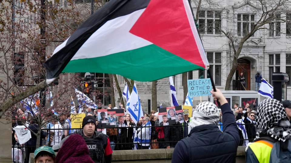 Pro-Palestinian protesters and counter-protesters