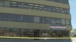 
Police tape is shown at the scene of a North York building that was the site of a fire on May. 2. The fire caused significant damage to a synagogue located inside the building. (CP24)
