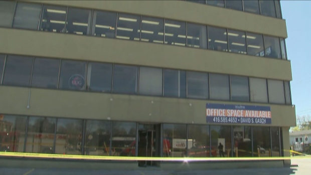 
Police tape is shown at the scene of a North York building that was the site of a fire on May. 2. The fire caused significant damage to a synagogue located inside the building. (CP24)
