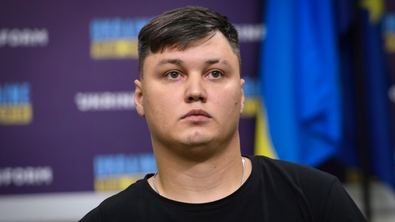 Russian defector Maksim Kuzminov attends a news conference in Kyiv, Ukraine, on Tuesday, Sept. 5, 2023. (AP Photo/Vladyslav Musiienko, File)
