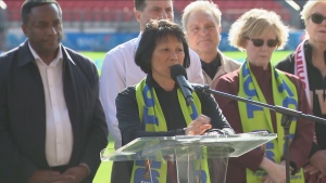 Mayor Olivia Chow is shown during a funding announcement at BMO Field on May 3. (CP24)