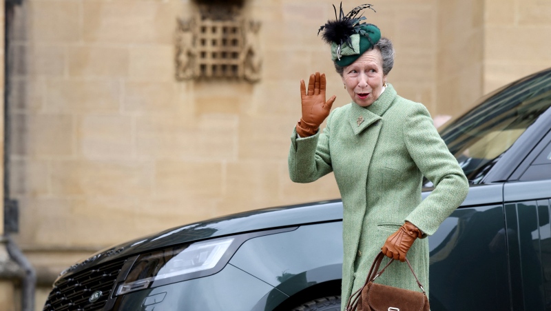 Britain's Princess Anne arrives to attend the Easter Matins Service at St. George's Chapel, Windsor Castle, England, Sunday, March 31, 2024. (Hollie Adams/Pool Photo via AP)
