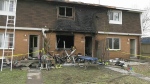 Bruce Avenue townhome after being firebombed by two men April 11, 2021. (Alana Everson/CTV Northern Ontario)