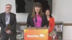 Housing, Addictions and Homelessness Minister Bernadette Smith is pictured at a May 3, 2024 news conference at Sir Paul Martin Estates. (Province of Manitoba)
