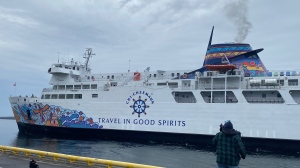 M.S. Chi-Cheemaun arrives in South Baymouth on Manitoulin Island. May 3, 2024 (Ian Campbell/CTV Northern Ontario)