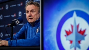 Winnipeg Jets head coach Rick Bowness speaks to media during post playoff press conference in Winnipeg, Thursday, May 2, 2024. THE CANADIAN PRESS/John Woods
JOHN WOODS