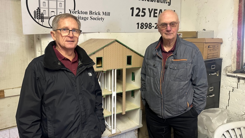 Larry Pearen and Vern Brown of the Yorkton Brick Mill Heritage Society got together with other regional museum associations on Wednesday to share ideas and challenges with one another. (Sierra D'Souza Butts / CTV News) 