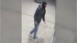 Barrie Police search for a suspect who allegedly broke into a business on Caplan Avenue in Barrie Ont., and left with a wad of cash on May, 2, 2024. (Barrie Police)