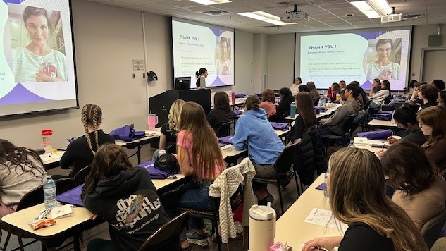 High school students listen to a presentation during Medicine Career Day at Orillia Soldiers Memorial Hospital in Orillia, Ont., on Fri., May 3, 2024. (CTV News/Mike Lang)