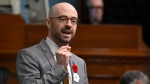 Quebec Solidaire MNA Sol Zanetti questions the government during question period, Wednesday, November 1, 2023 at the legislature in Quebec City. (Jacques Boissinot, The Canadian Press)