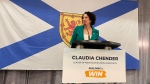 Nova Scotia NDP Leader Claudia Chender addresses delegates at the party’s annual convention in Halifax on Saturday May 4, 2024. THE CANADIAN PRESS/Keith Doucette