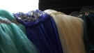 Prom season is almost upon us and a Sudbury woman is doing everything she can to make sure that anyone who needs a dress can have one while helping her granddaughter. Several prom dresses for dress drive in Onaping Falls on May 3, 2024. (Lyndsay Aelick/CTV News Northern Ontario)
