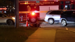 A motorcyclist is in hospital with serious injuries after a crash on Weston Road in Toronto on Saturday night. (Jacob Estrin / CP24) 