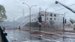 Firefighters work to put out a blaze on Cote-Saint-Luc Road on May 5, 2024. There were no injuries reported. (Matt Grillo, CTV News)