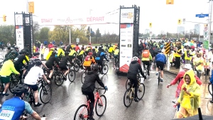 More than 7,000 participants showed up for the 17th annual CN Cycle in support of CHEO to raise funds, despite the rain in Ottawa this Sunday. (Jackie Perez/ CTV News Ottawa)