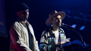 Members of The East Pointers receive the award for Group Recording of the Year during the East Coast Music Awards in Charlottetown, P.E.I. on Thursday, May 2, 2024. THE CANADIAN PRESS/Darren Calabrese