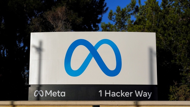 FILE - Meta's logo is seen on a sign at the company's headquarters in Menlo Park, Calif., Nov. 9, 2022. (AP Photo/Godofredo A. Vásquez, File)