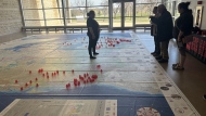 The interactive map of the Indigenous People's of Canada Atlas at the RCMP Heritage Centre in Regina. (Hallee Mandryk/CTV News)