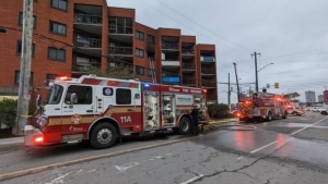 Ottawa Fire Services responding to a fire at an apartment building in Ottawa on May 5, 2024 (Scott Stilborn/Ottawa Fire Services)