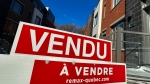 A 'sold' sign is shown in a new housing development in LaSalle, a borough of Montreal, Monday, Feb. 19, 2024. (Christinne Muschi/the Canadian Press)