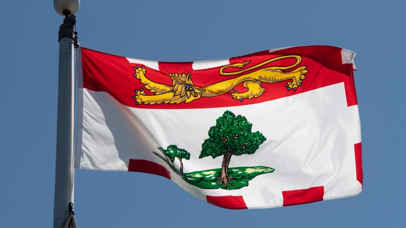 Prince Edward Island's provincial flag flies on a flag pole in Ottawa on July 6, 2020. THE CANADIAN PRESS/Adrian Wyld 