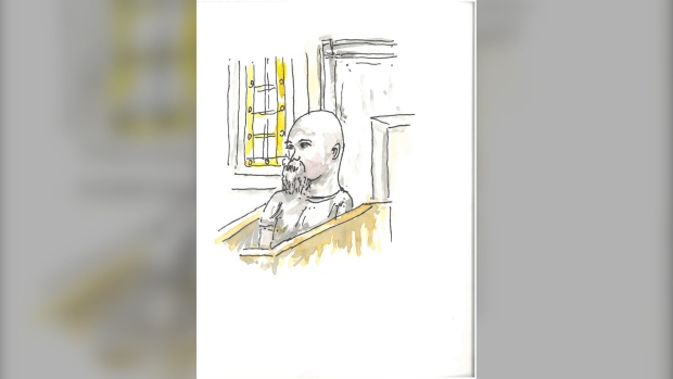 Jeremy Skibicki is pictured in a courtroom sketch on May 6, 2024. (James Culleton)