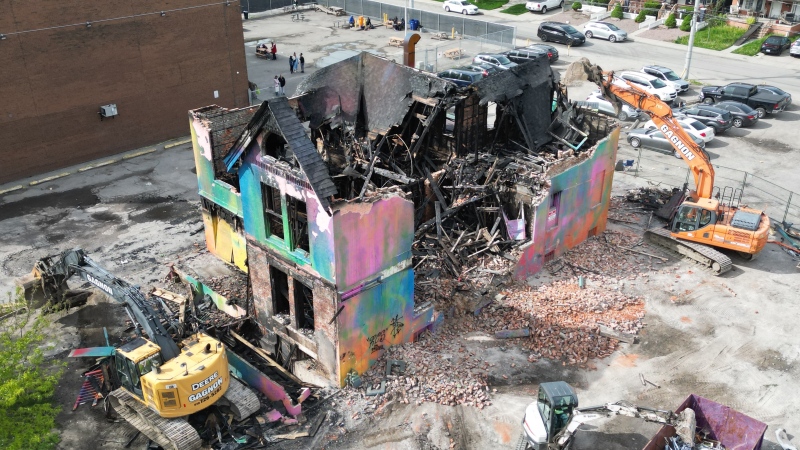 Demolition of the 'rainbow house' in Windsor, Ont., on Monday, May 6, 2024. (Bob Bellacicco/CTV News Windsor)