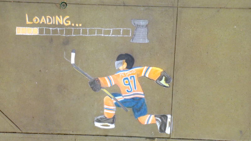 Chalk art of Connor McDavid. May 2, 2024 (Sean McClune/CTV News Edmonton)