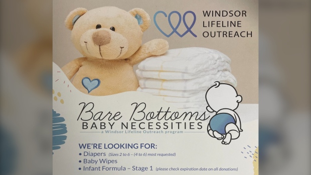 A graphic advertising the 'Bare Bottoms Baby Necessities' fundraiser put on by Windsor Lifeline Outreach in May 2024. (Source: Submitted)