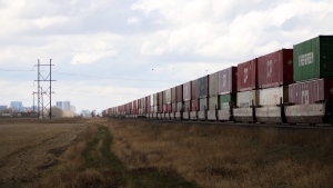 A CPKC train can be seen approaching Regina in this file photo. (David Prisciak/CTV News)