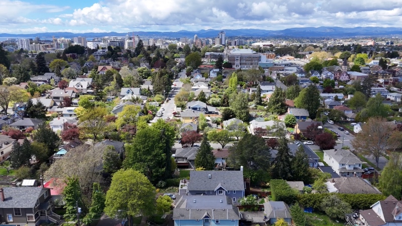 The City of Victoria is seen from above. 