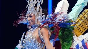Miss USA Noelia Voigt competes in the national costume competition at the Miss Universe Beauty Pageant in San Salvador, Thursday, Nov. 16, 2023. (AP Photo/Moises Castillo)