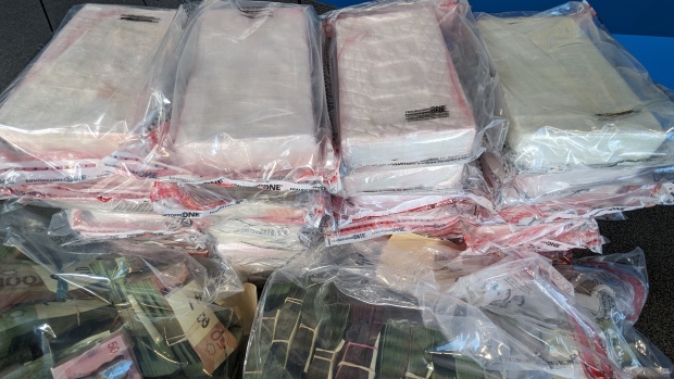 Drugs and cash seized by Waterloo regional police on May 7, 2024. (Dan Lauckner/CTV Kitchener)