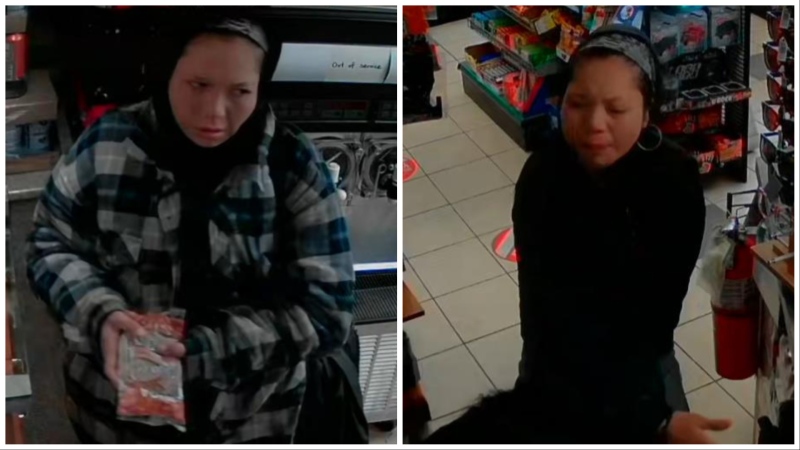 Lethbridge police are looking to identify this woman, wanted in connection with an assault and robbery at a Fas Gas location. (Supplied)