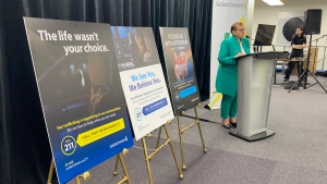 Minister Responsible for the Status of Women Laura Ross speaks at the launch of a new program to combat human trafficking. (Gareth Dillistone / CTV News) 
