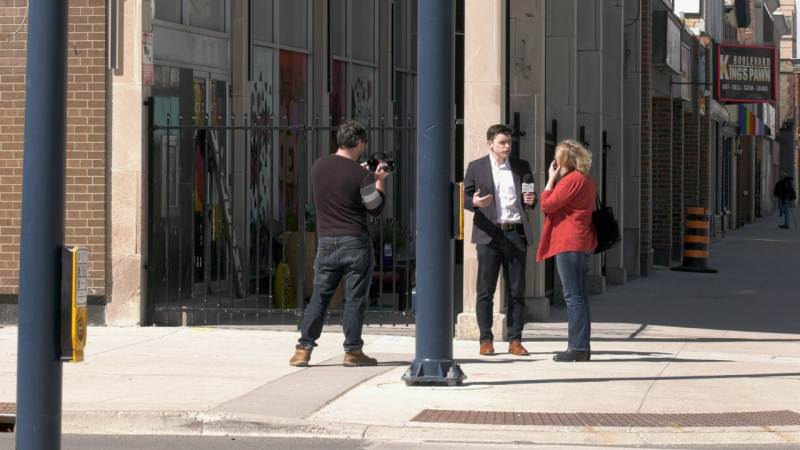 Ward 4 Coun. Susan Stevenson is interviewed in front of SafeSpace in London, Ont. on May 7, 2024. (Gerry Dewan/CTV News London)