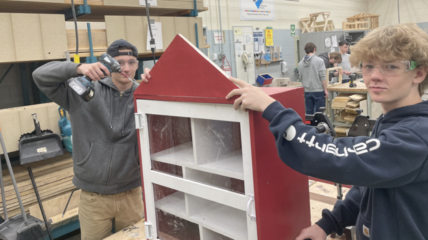 Construction technology students from Innisdale Secondary School in Barrie Ont., designed and constructed the boxes on May, 7, 2024. (CTVNews/Catalina Gillies)