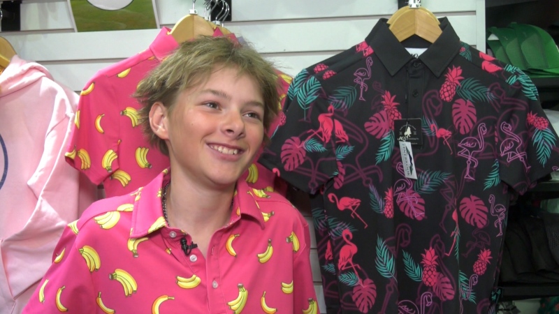 Airdrie teen Chase Strang has, with the help of his family, created a children's golf clothing line. 