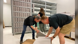 Prepping the city's archive material for the move to a new permanent home downtown, May 7, 2024. (Keenan Sorokan / CTV News)