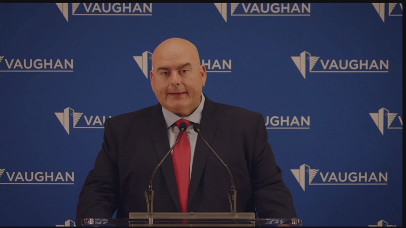 Vaughan, Ont. Mayor Steven Del Duca speaks to media on May 8, 2024.