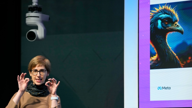 Joelle Pineau, vice-president of AI research, speaks at the Meta AI Day in London on April 9, 2024. (Kirsty Wigglesworth / AP Photo) 