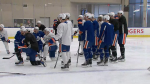The Edmonton Oilers practice ahead of their May 8, 2024, match against the Vancouver Canucks in Round 2 of the Stanley Cup playoffs.