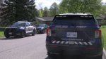 Police vehicles parked on Cardinal Street in Elmira on May 8, 2024. (Shelby Knox/CTV News)