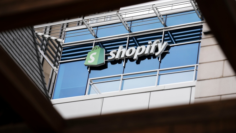 Shopify Inc. headquarters signage in Ottawa on Tuesday, May 3, 2022. (THE CANADIAN PRESS/Sean Kilpatrick)