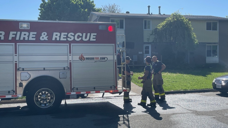 Firefighters at a fire in the 10100 block of Shenandoah Crescent in Windsor, Ont., on Wednesday, May 8, 2024. (Michelle Maluske/CTV News Windsor) 
