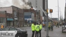 Sault police blocked off Queen Street between East and Brock streets after a fire broke out downtown in the 600 block. May 8, 2024 (Mike McDonald/CTV Northern Ontario)